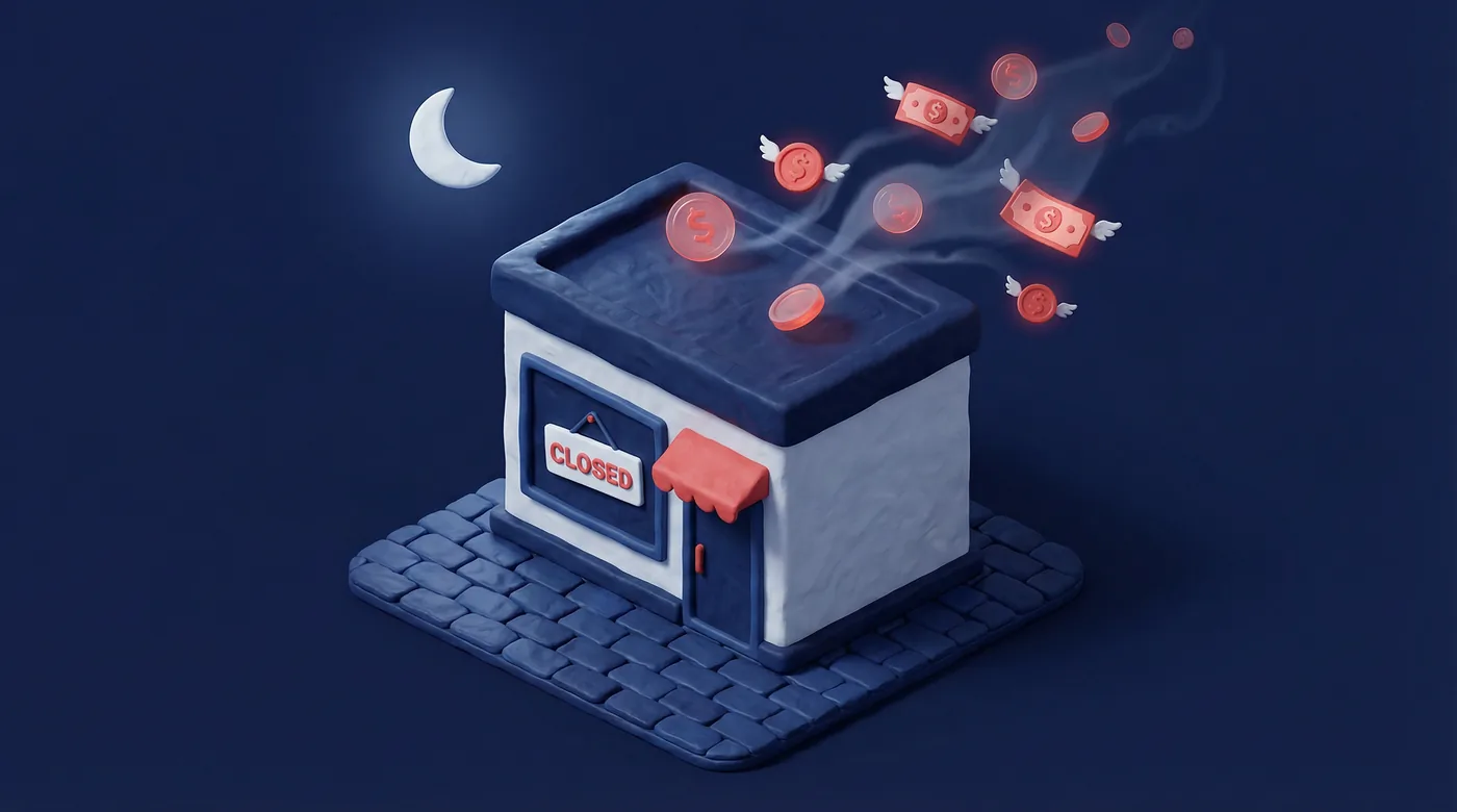 Negocio cerrado de noche perdiendo oportunidades de venta